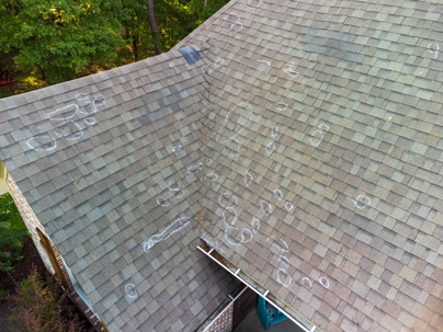 roof with chalked hail damage